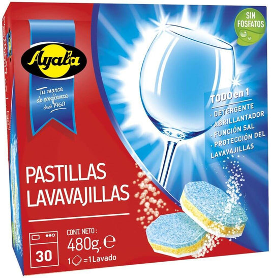 Ayala Pastillas para Lavavajillas Todo en 1 - Pack de 30 Unidades para una Limpieza Completa