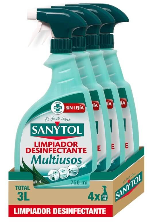 Sanytol Multiusos Desinfectante Eucaliptus Pack de 4 x 750 ml - Limpieza y Desinfección Sin Lejía