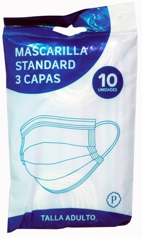 Mascarilla Standard 3 Capas 10 Unidades P Talla Adulto