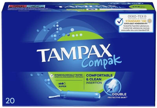 Tampax Compak Super Tampones con Aplicador 20U – Protección Avanzada, Comodidad Compacta