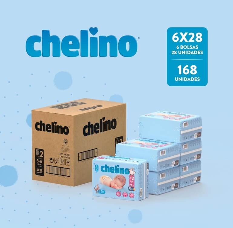 Chelino Pañales Infantiles Talla 2 (3-6 kg) Pack 168 Pañales – Protección y Comodidad para los Primeros Meses