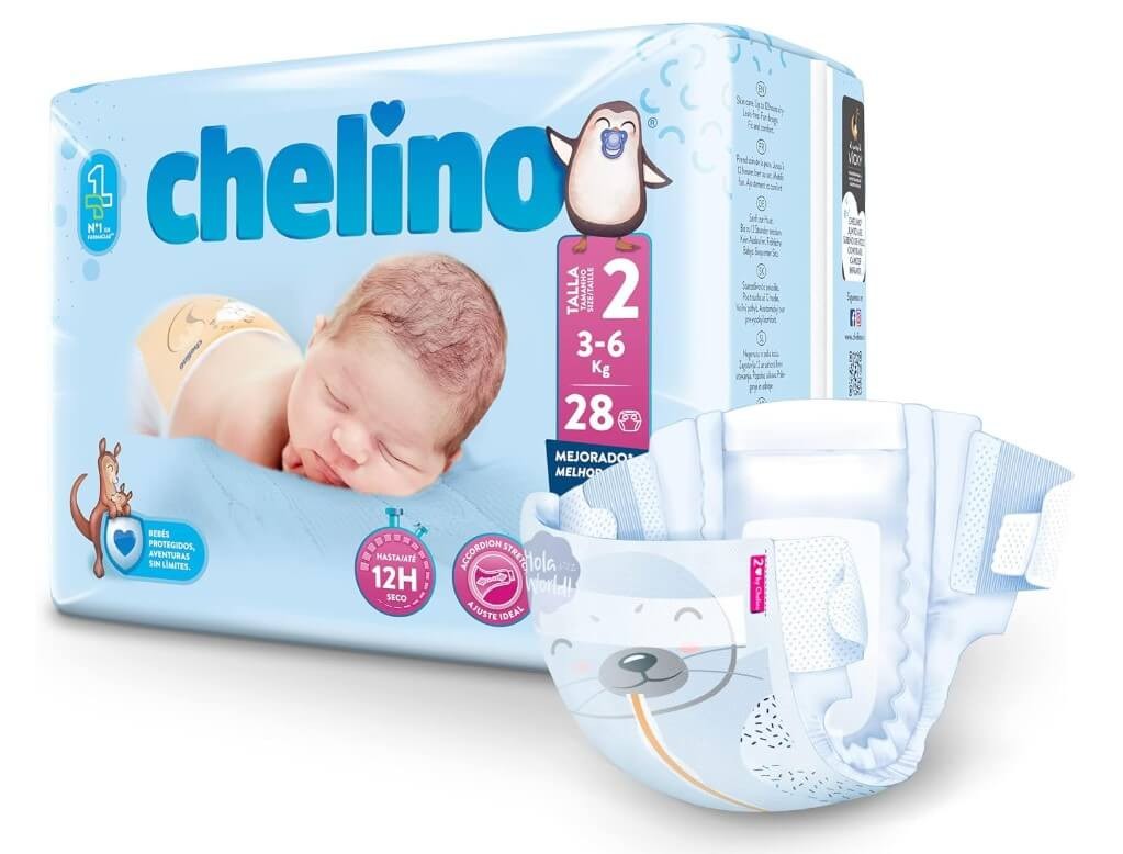Chelino Pañales Infantiles Talla 2 (3-6 kg) Pack 168 Pañales – Protección y Comodidad para los Primeros Meses