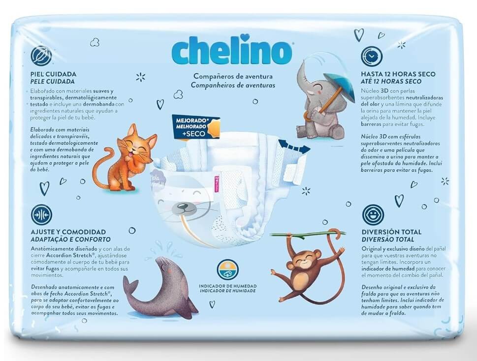 Chelino Pañales Infantiles Talla 2 (3-6 kg) Pack 168 Pañales – Protección y Comodidad para los Primeros Meses