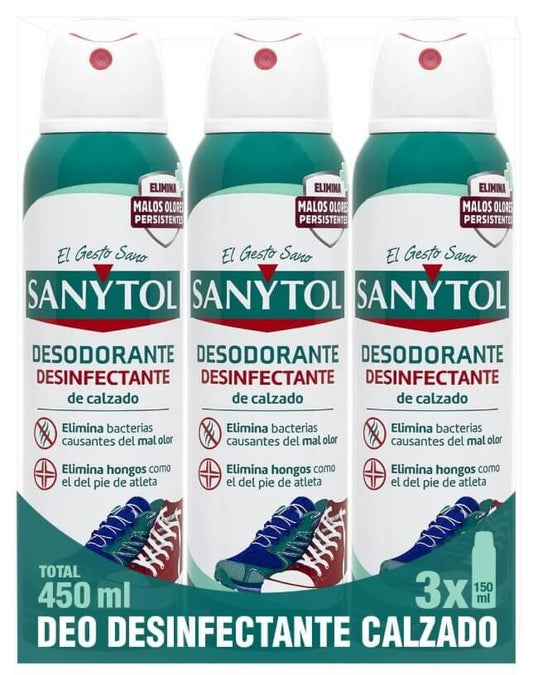 Sanytol Desodorante Desinfectante de Calzado 3x150 ml (450 ml Total) - Higiene Total para tus Zapatos
