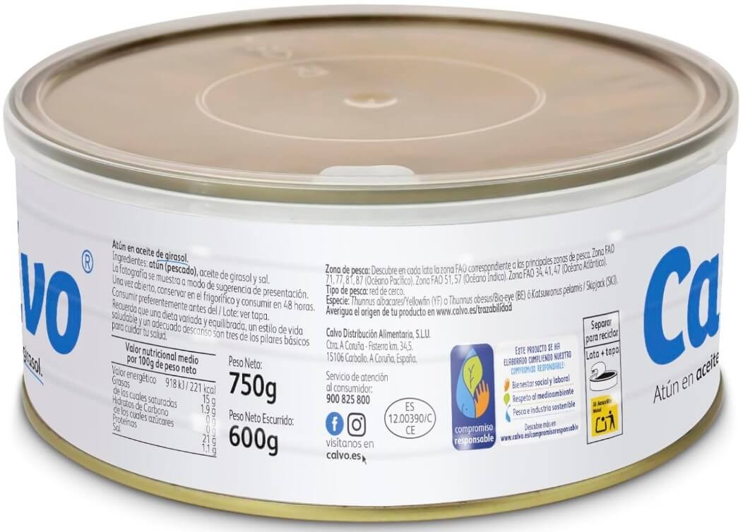 Calvo Atún en Aceite de Girasol RO-750 – Calidad, Sabor y Versatilidad en un Formato Familiar