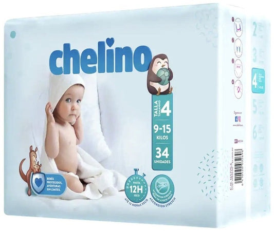 Chelino Pañales Talla 4 (9-15 Kg) 34 Unidades – Máxima Protección y Comodidad para tu Bebé