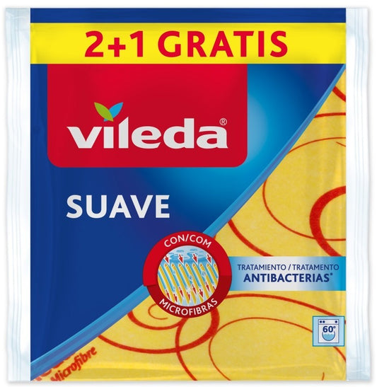 Vileda Bayeta Suave Antibacterias 2+1 Gratis - Limpieza Higiénica y Delicada para tu Hogar