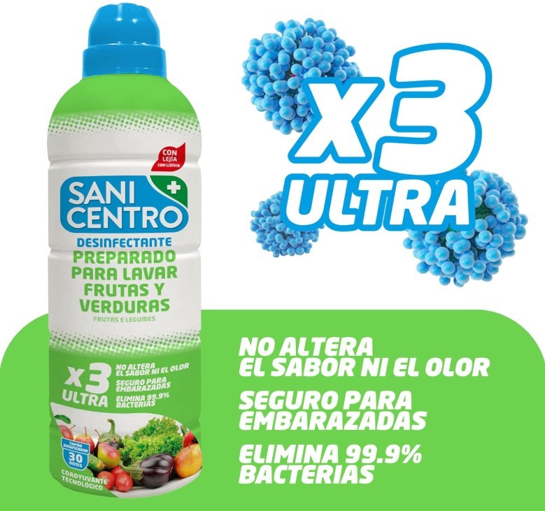 Sanicentro Desinfectante para Frutas y Verduras 750 ml - Higiene Total para tus Alimentos Frescos