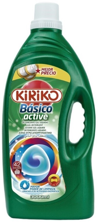 Detergente Líquido Kiriko Básico Active 3L - Poder de Limpieza para 42 Lavados