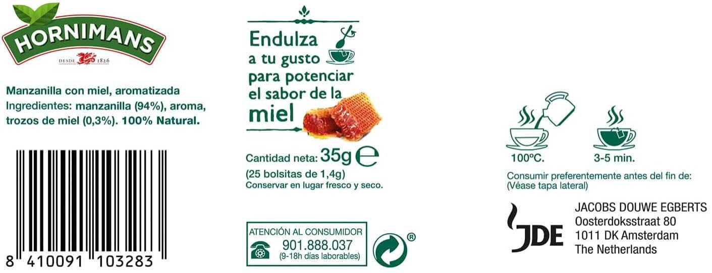 Hornimans Manzanilla con Miel 25 Sobres - Sabor Suave y Relajante en Cada Taza
