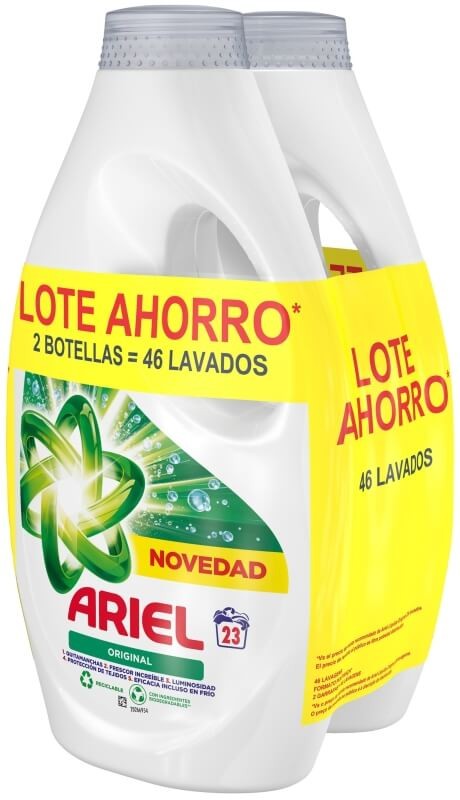Ariel Detergente Líquido Original 2 Botellas x 23 Lavados - Lote Ahorro con Limpieza Impecable