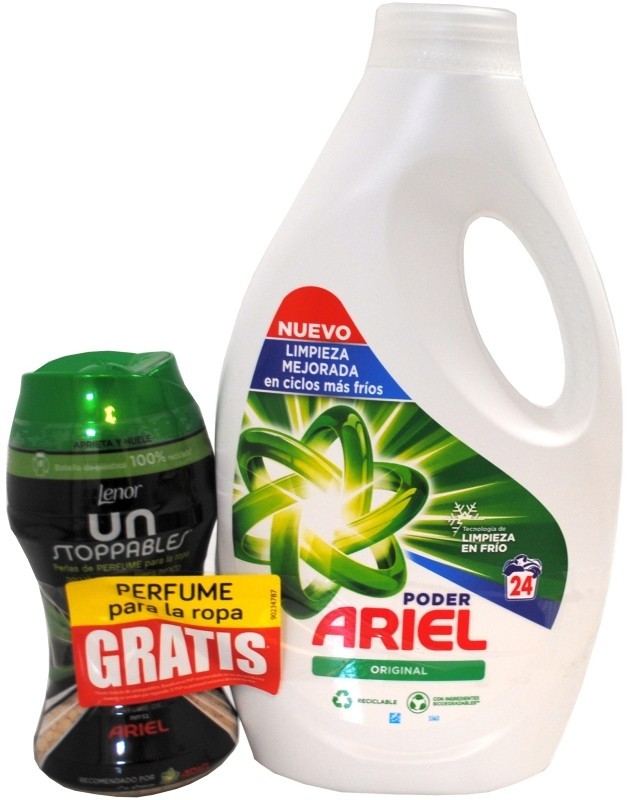Ariel Detergente Líquido Original 24 Lavados + Lenor Unstoppables 140g Gratis - Limpieza y Perfume en un Solo Pack