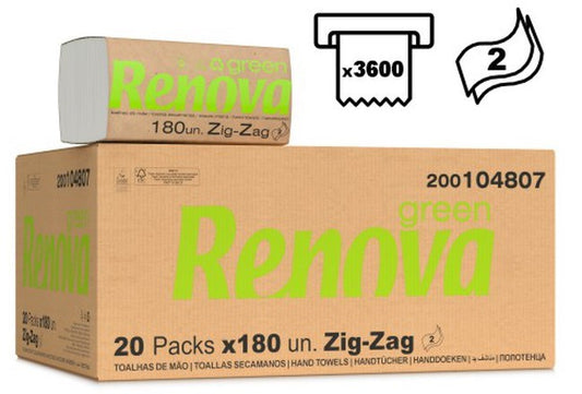 Renova Toallas Secamanos Zig-Zag 3600 Unidades - Papel Secamanos de Alta Calidad para Uso Profesional