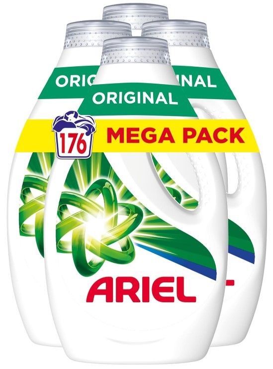 Ariel Detergente Lavadora Líquido Pack Ahorro 4 x 36+8 Lavados – Limpieza Eficaz Incluso en Agua Fría