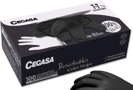 Cegasa Guantes de Nitrilo Negros Desechables Sin Polvo Talla Mediana – Protección Profesional para Cada Uso