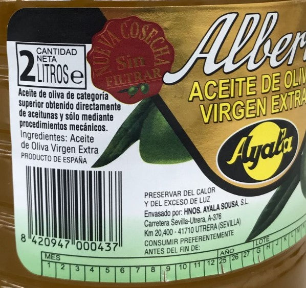 Alberto Ayala Aceite de Oliva Virgen Extra Sin Filtrar 2L – Sabor Puro y Natural