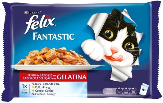 Purina Felix Fantastic Gelatina Carnes Pack 4 x 85G