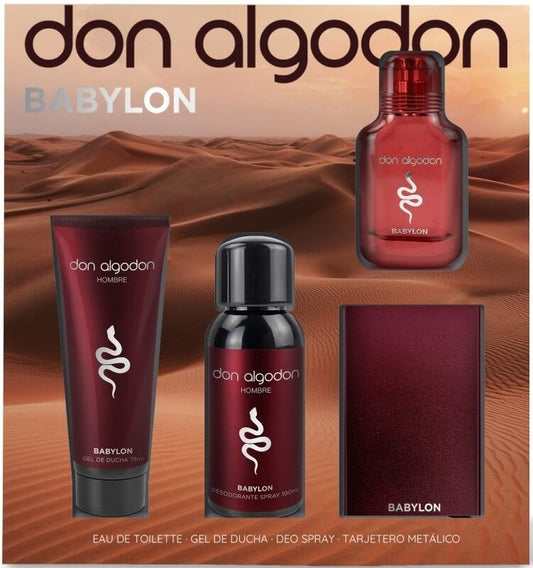 Don Algodon Estuche Hombre Babylon Colonia + Gel de Ducha + Deo Spray + Tarjetero Metálico