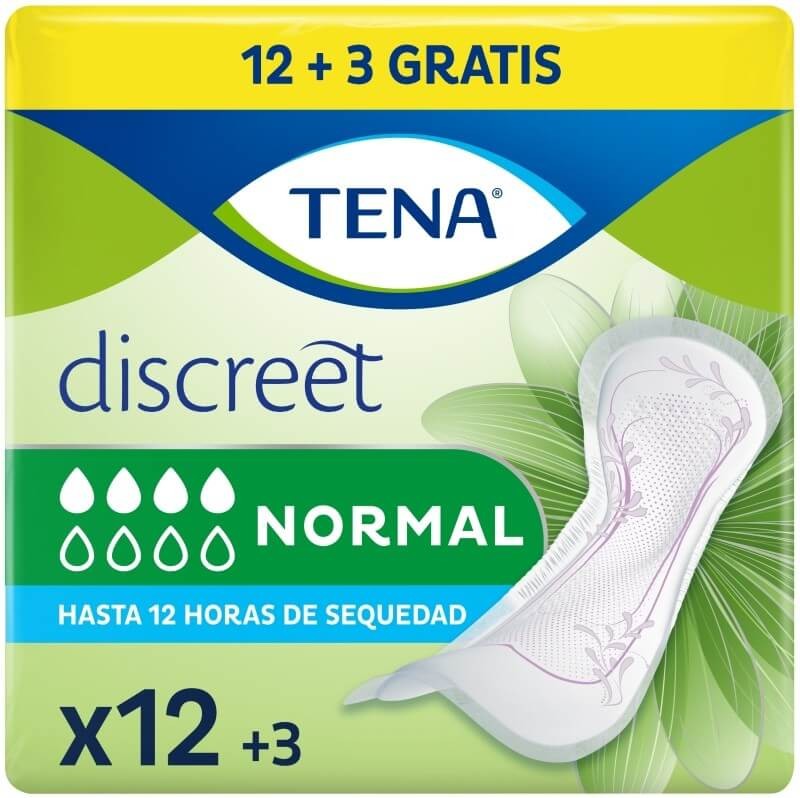 TENA Discreet Normal Compresas Absorbentes x15 – Máxima Protección Femenina con Hasta 12 Horas de Sequedad