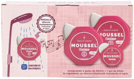 Moussel 2 Geles de 650 Ml + 1 gel de 60 Ml y Regalo Sltavoz Bluetooth Resistente al Agua
