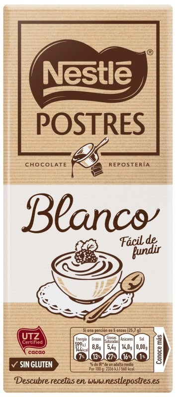 Nestlé Postres Chocolate Blanco para Repostería 170G – Fusión Perfecta para Tus Creaciones Dulces
