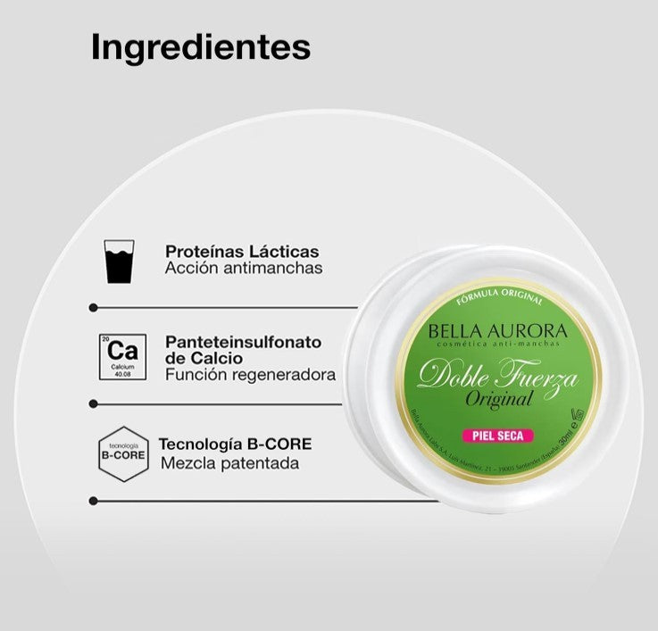 Bella Aurora Doble Fuerza Crema Piel Seca 30 ml – Nutrición y Luminosidad para una Piel Sin Manchas