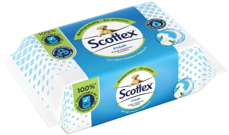 Scottex Fresh Papel Higiénico Húmedo 74U – Higiene Refrescante y Biodegradable con Agua Micelar y Vitamina E