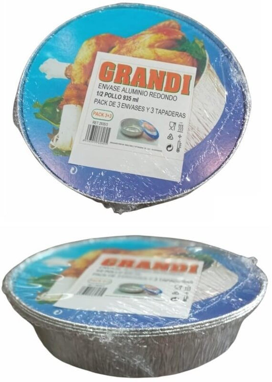 Grandi Envase Aluminio Redondo Pollo 935 Ml Pack 3