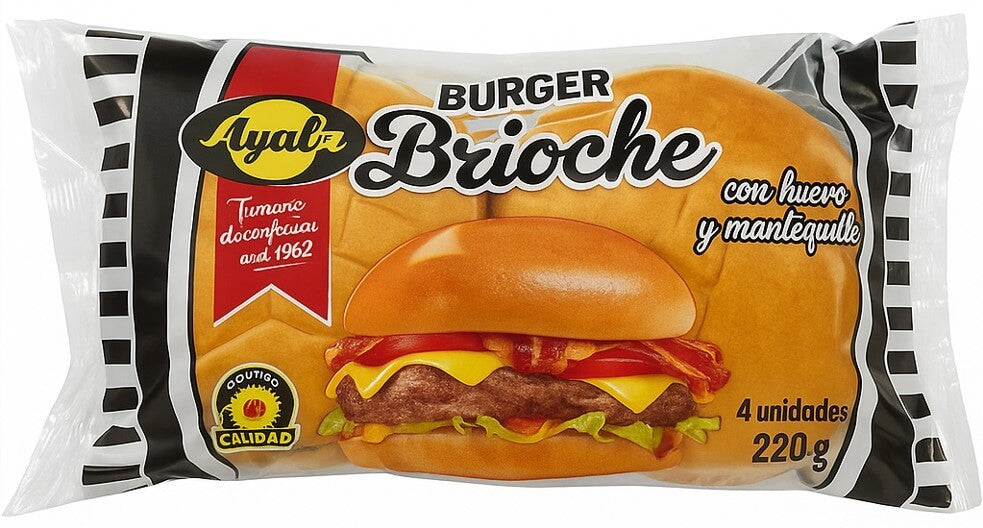 Ayala Burger Brioche con Huevo y Mantequilla 4U 220G – Pan Tierno y Sabroso para Hamburguesas Gourmet