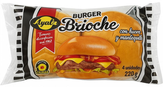 Ayala Burger Brioche con Huevo y Mantequilla 4U 220G – Pan Tierno y Sabroso para Hamburguesas Gourmet