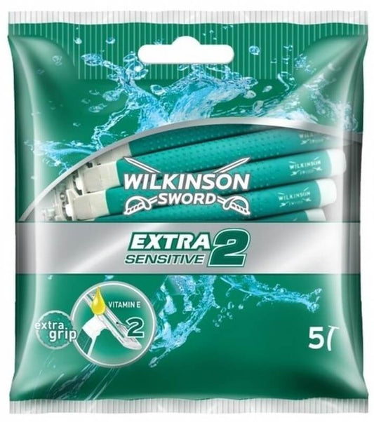 Wilkinson Sword Extra Sensitive 2 Maquinillas Desechables 5U – Afeitado Suave y Seguro para Pieles Sensibles