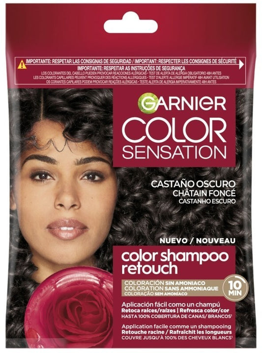 Garnier Color Sensation Champú Colorante Castaño Oscuro – Cobertura Instantánea de Canas Sin Amoniaco