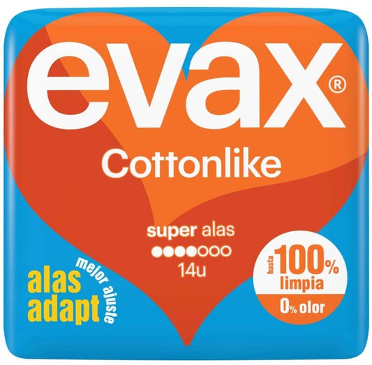 Evax Cottonlike Compresas Super Alas 14U – Máxima Protección con 100% Limpieza y 0% Olor