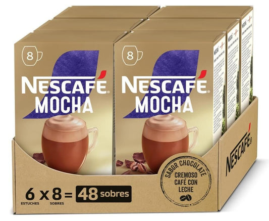 Nescafé Mocha Café Soluble Pack de 6 Total 48 Sobres – Café Cremoso con Sabor a Chocolate en Formato Práctico