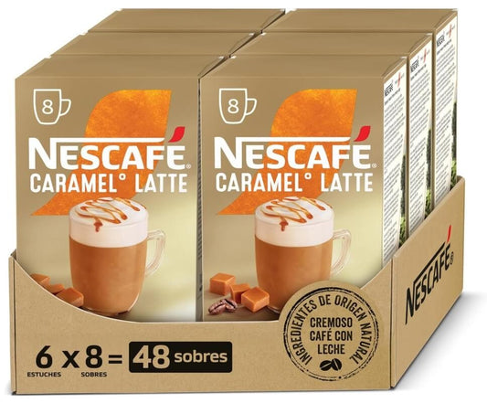 Nescafé Caramel Latte Café Soluble Pack de 6 Total 48 Sobres – El Sabor Dulce y Cremoso que Enamora