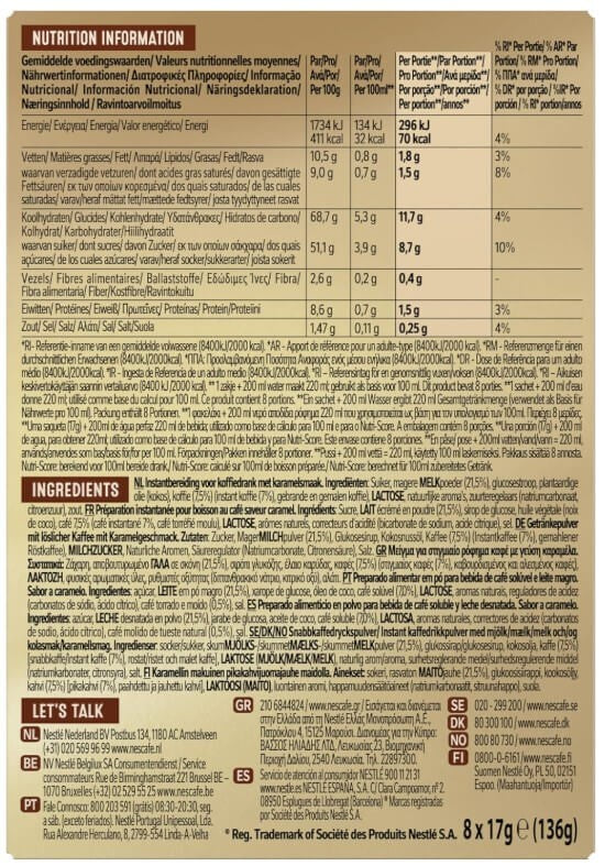 Nescafé Caramel Latte Café Soluble Pack de 6 Total 48 Sobres – El Sabor Dulce y Cremoso que Enamora
