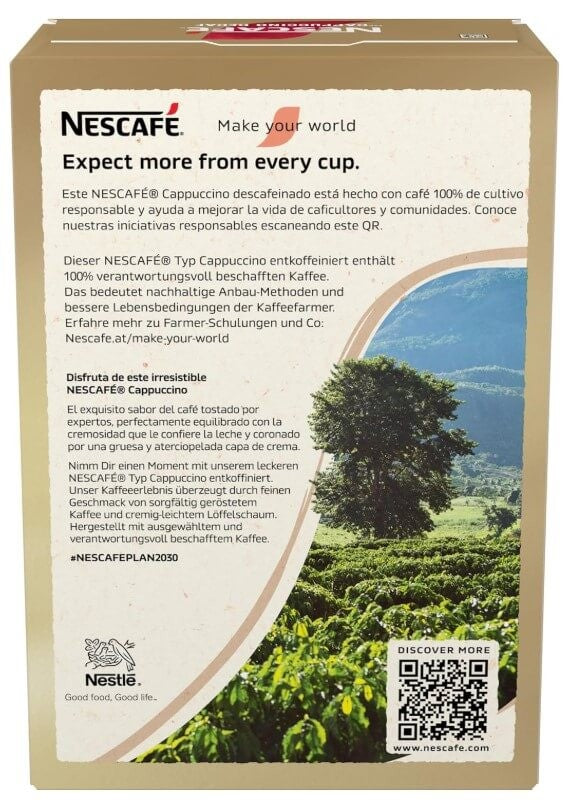 Nescafé Cappuccino Decaf Café Soluble Pack de 6 Total 60 Sobres