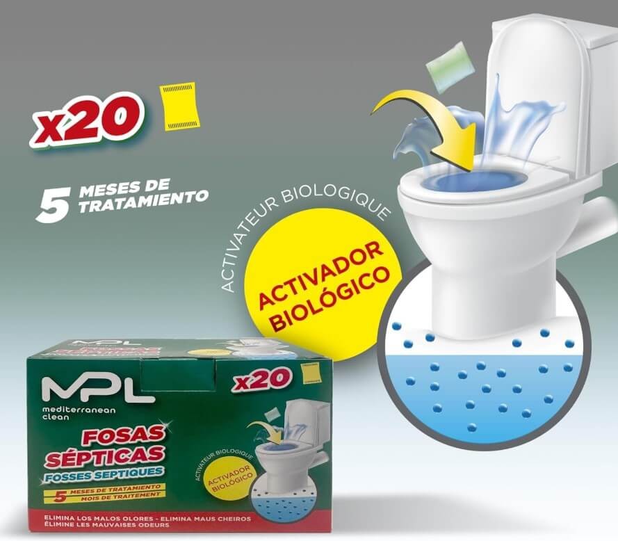 MPL Hogar Activador Biológico Fosas Sépticas 400 g 20U – 5 Meses de Tratamiento Eficaz Contra Olores y Atascos