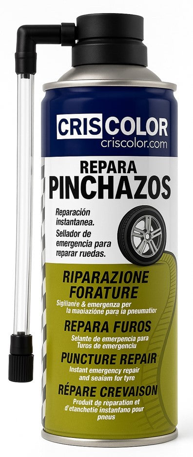 Criscolor Repara Pinchazos 400 ml – Reparación Instantánea y Sellado de Emergencia para Neumáticos