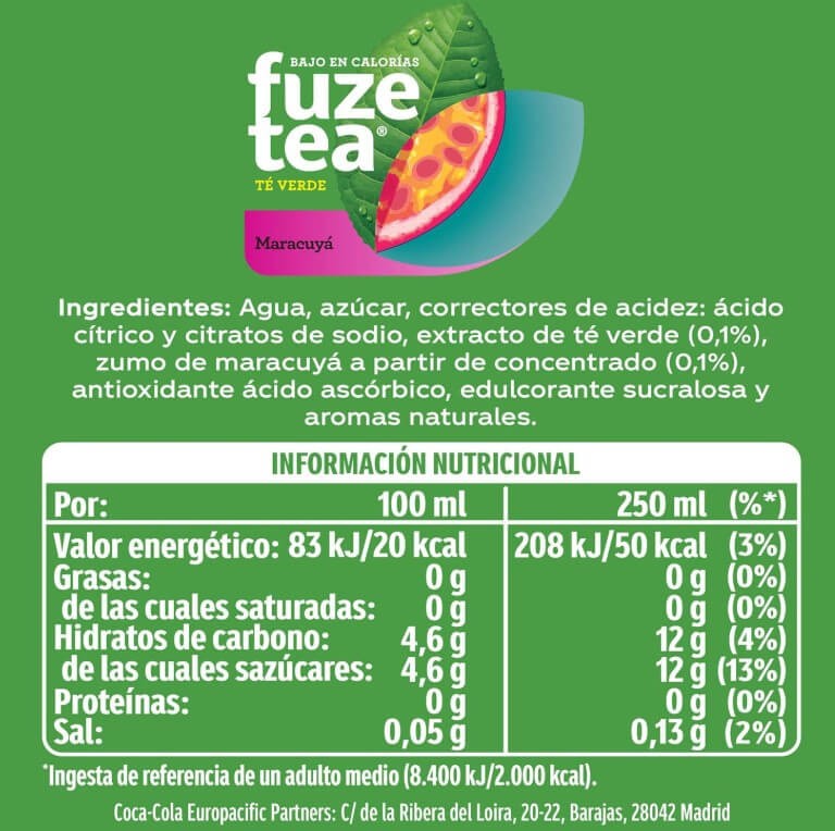 Fuze Tea Té Verde Maracuyá Pack 6 x 1,5L – Refresco Tropical con Sabor Original y Natural