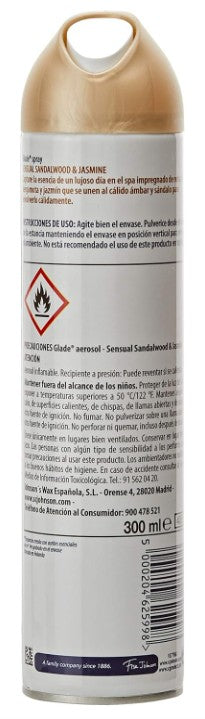 Glade Sensual Sandalwood & Jasmine Ambientador en Aerosol 300 ml - Transforma Tu Hogar con una Fragancia Sofisticada y Duradera