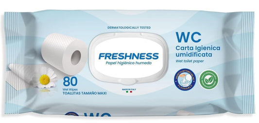 Freshness Papel Higiénico Húmedo con Tapa 80 Uds – Limpieza Suave, Fresca y Biodegradable