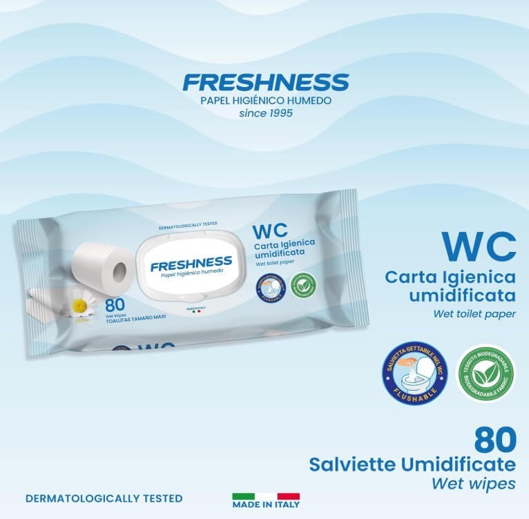 Freshness Papel Higiénico Húmedo con Tapa 80 Uds – Limpieza Suave, Fresca y Biodegradable