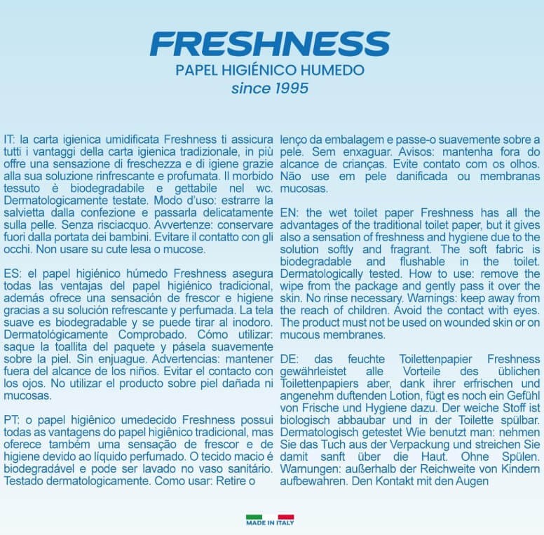 Freshness Papel Higiénico Húmedo con Tapa 80 Uds – Limpieza Suave, Fresca y Biodegradable