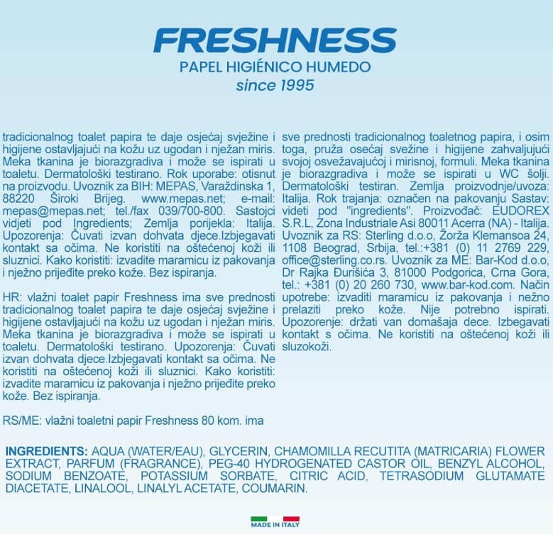 Freshness Papel Higiénico Húmedo con Tapa 80 Uds – Limpieza Suave, Fresca y Biodegradable
