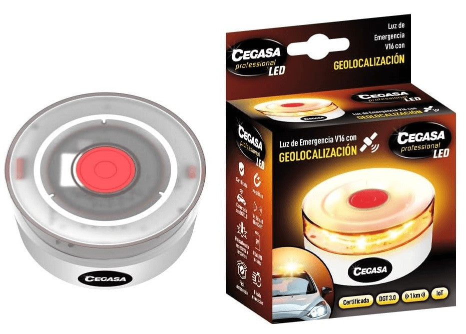 Cegasa Luz de Emergencia V16 con Geolocalización – Baliza LED Homologada DGT 3.0 para Máxima Seguridad Vial
