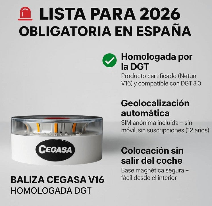 Cegasa Luz de Emergencia V16 con Geolocalización – Baliza LED Homologada DGT 3.0 para Máxima Seguridad Vial