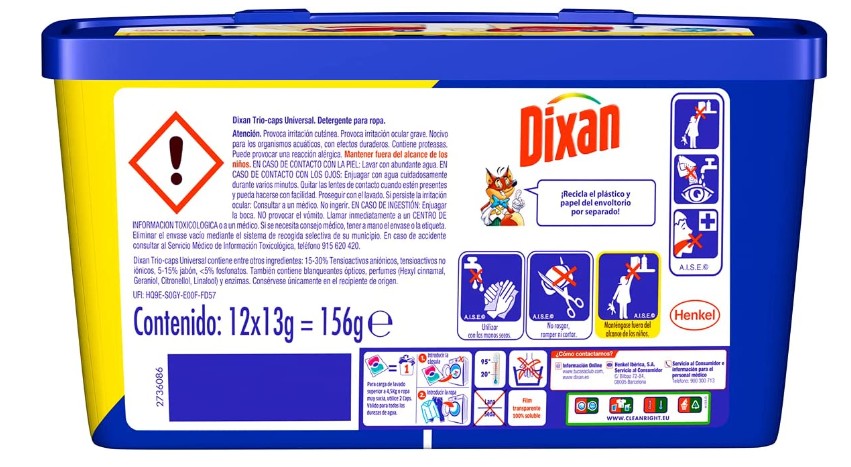 Dixan en cápsulas trio 12 lavados