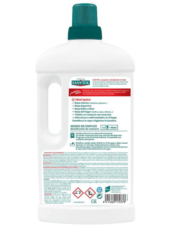 Sanytol Desinfectante Textil 1200 ml - Limpieza Profunda y Desinfección Eficaz