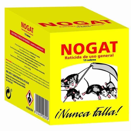 Nogat Raticida Uso General 15 Sobres x 10g – Eliminación Eficaz de Ratas y Ratones